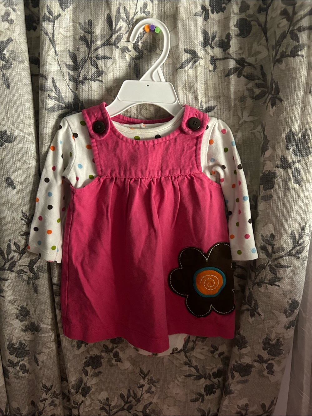Carter's Bright Pink Pinafore Dress with Polka Dot Top
